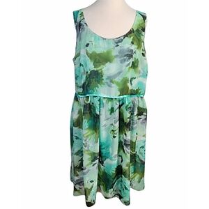 Dana Kay Watercolor Green Sleeveless Flowy Chiffon Dress Size 18W